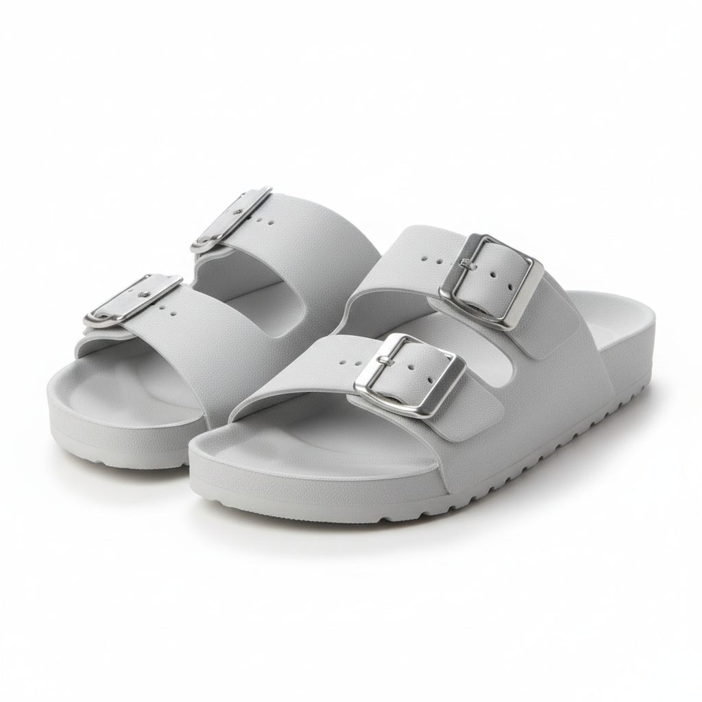 Double-Strap Buckle Sandals - Gray
