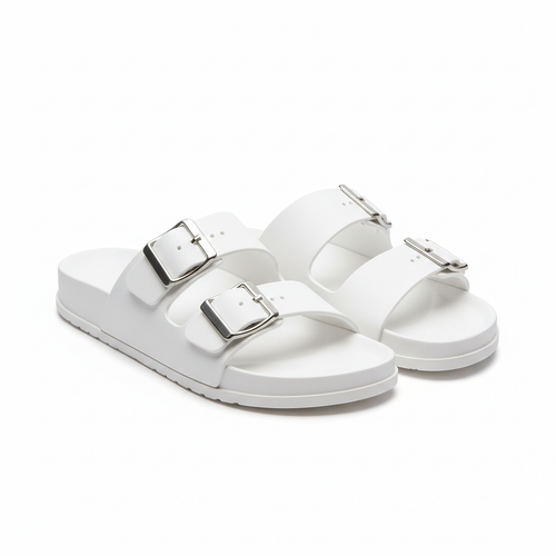 Double-Strap Buckle Sandals - White