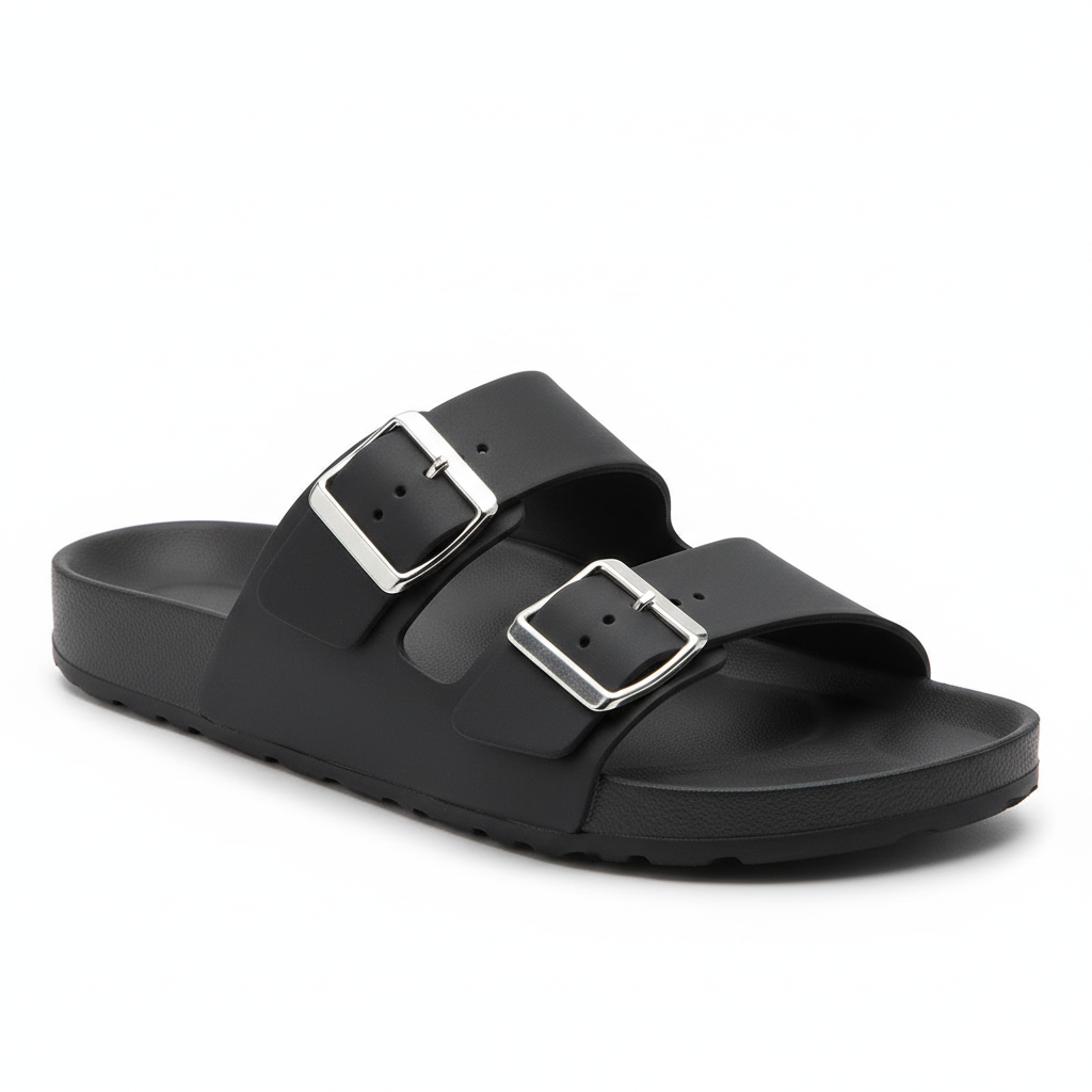 Double-Strap Buckle Sandals - Black