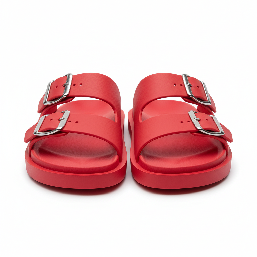 Double-Strap Buckle Sandals - Red