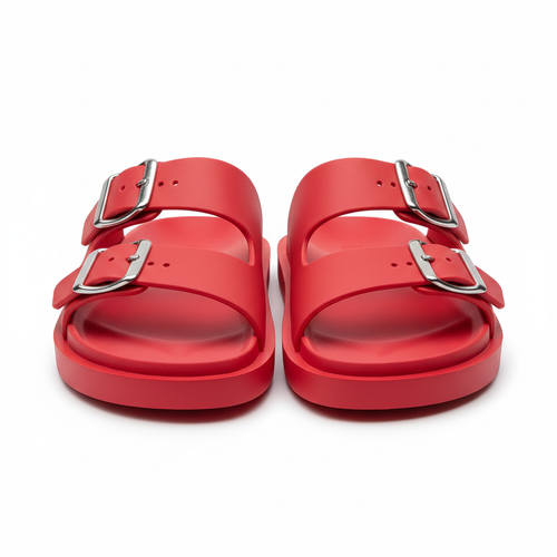 Double-Strap Buckle Sandals - Red